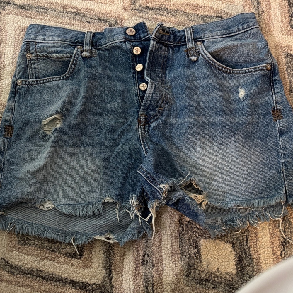 Free People Blue Distressed Jean Shorts